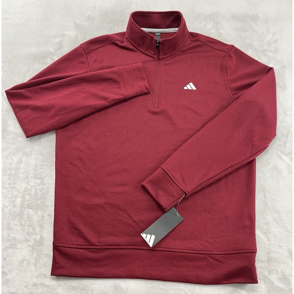 Adidas Go-To 1/4 Zip Pullover Men Medium Burgundy 3-Stripes Mock Neck Activewear
